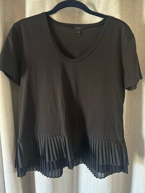 J. Crew Black Short-Sleeve Tee with Pleated Hem